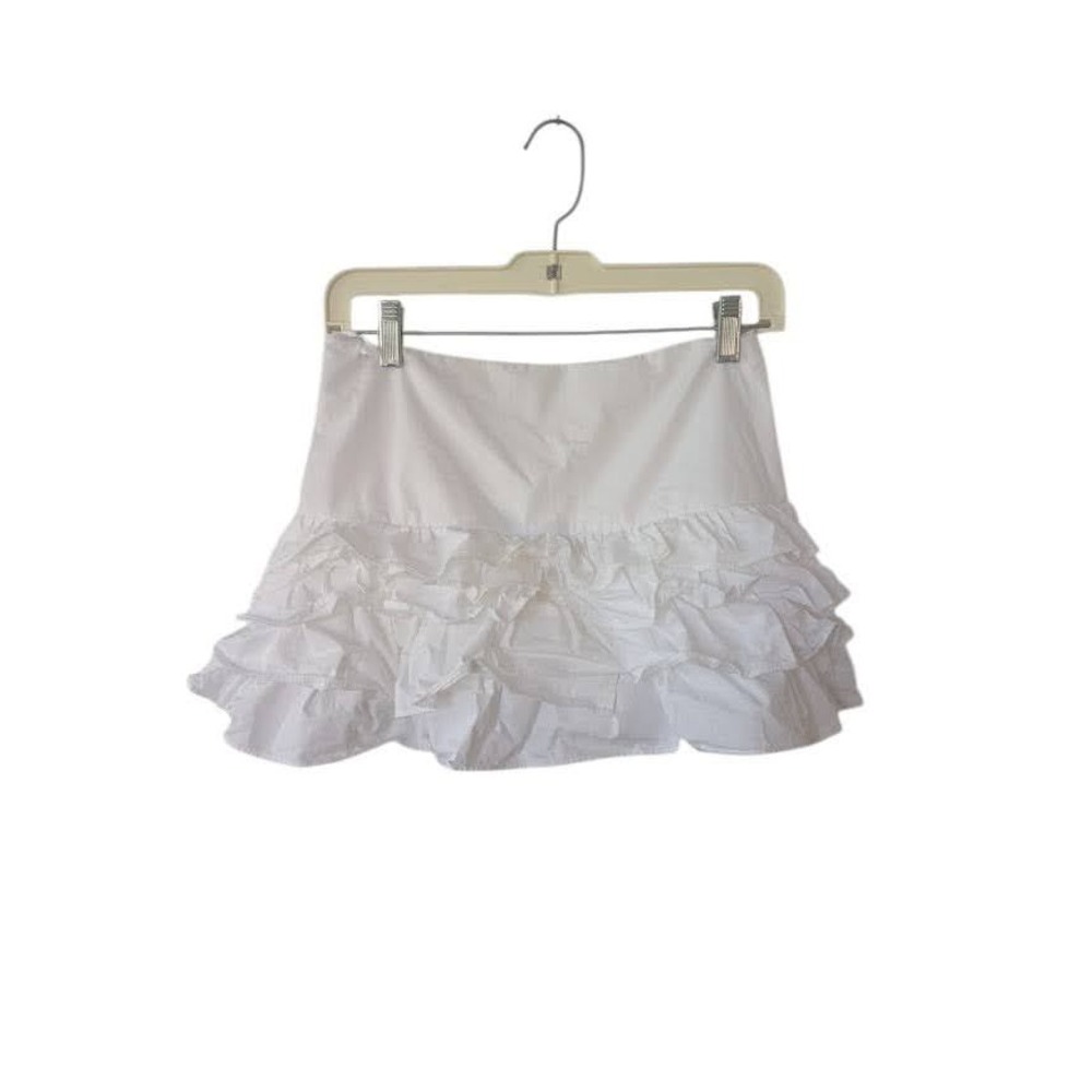 Zara White Tiered Ruffle Cotton Mini Skort Side Zip XS